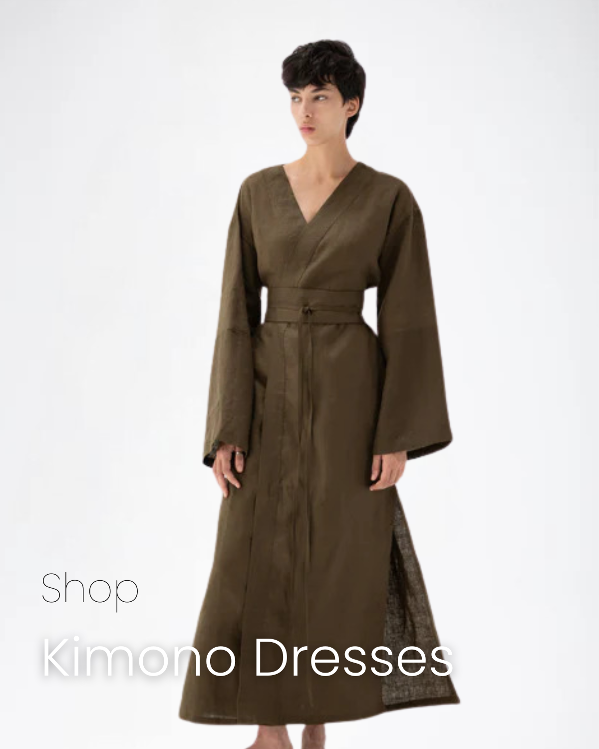 Seaside Tones Kimono Linen Dress Long Kimono Style Linen Gown ManInTheStudio