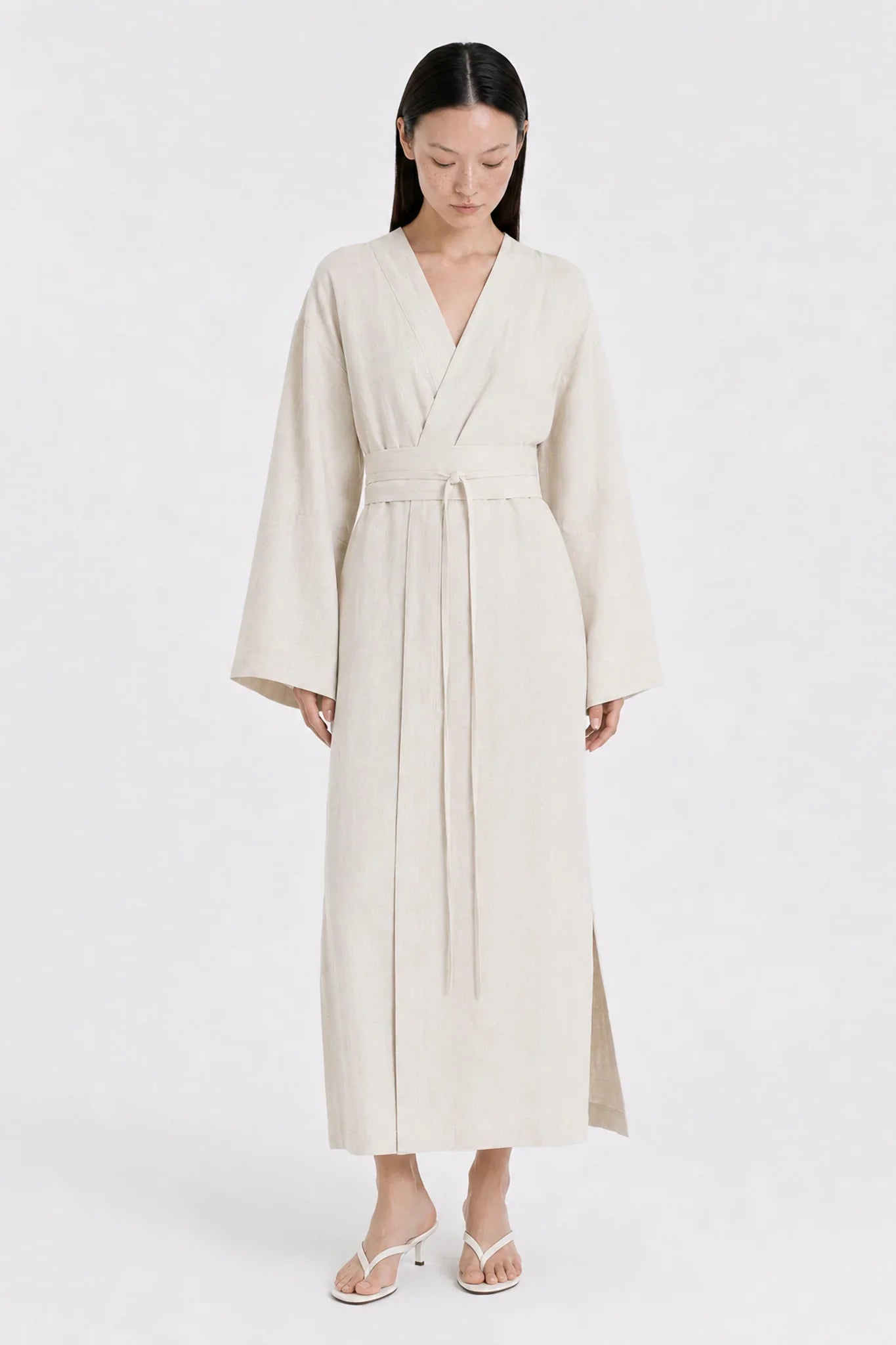 white kimono style dress Ivory Linen 64 cm / 24 black-agr BCBGMAXAZRIA Women's Sleeveless U Size1:0
