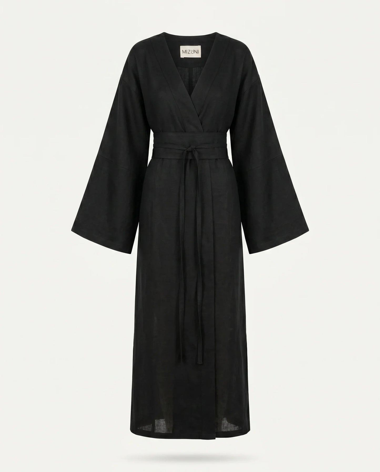 Black linen kimono dress product image by Atelier Mizuni
