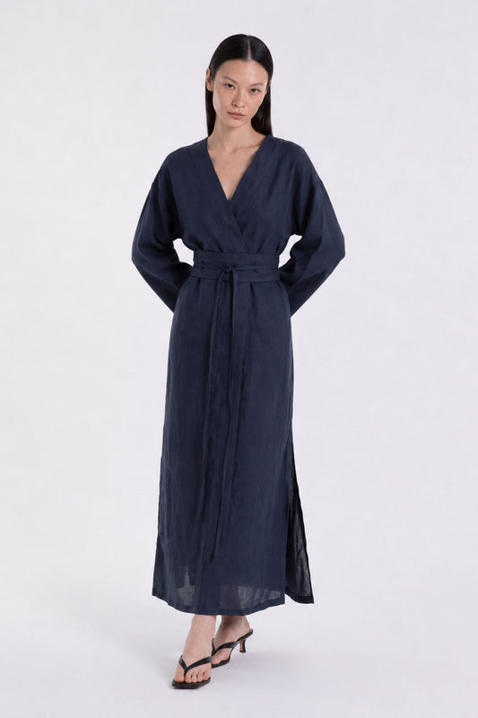 Linen Kimono Dress Midnight Blue