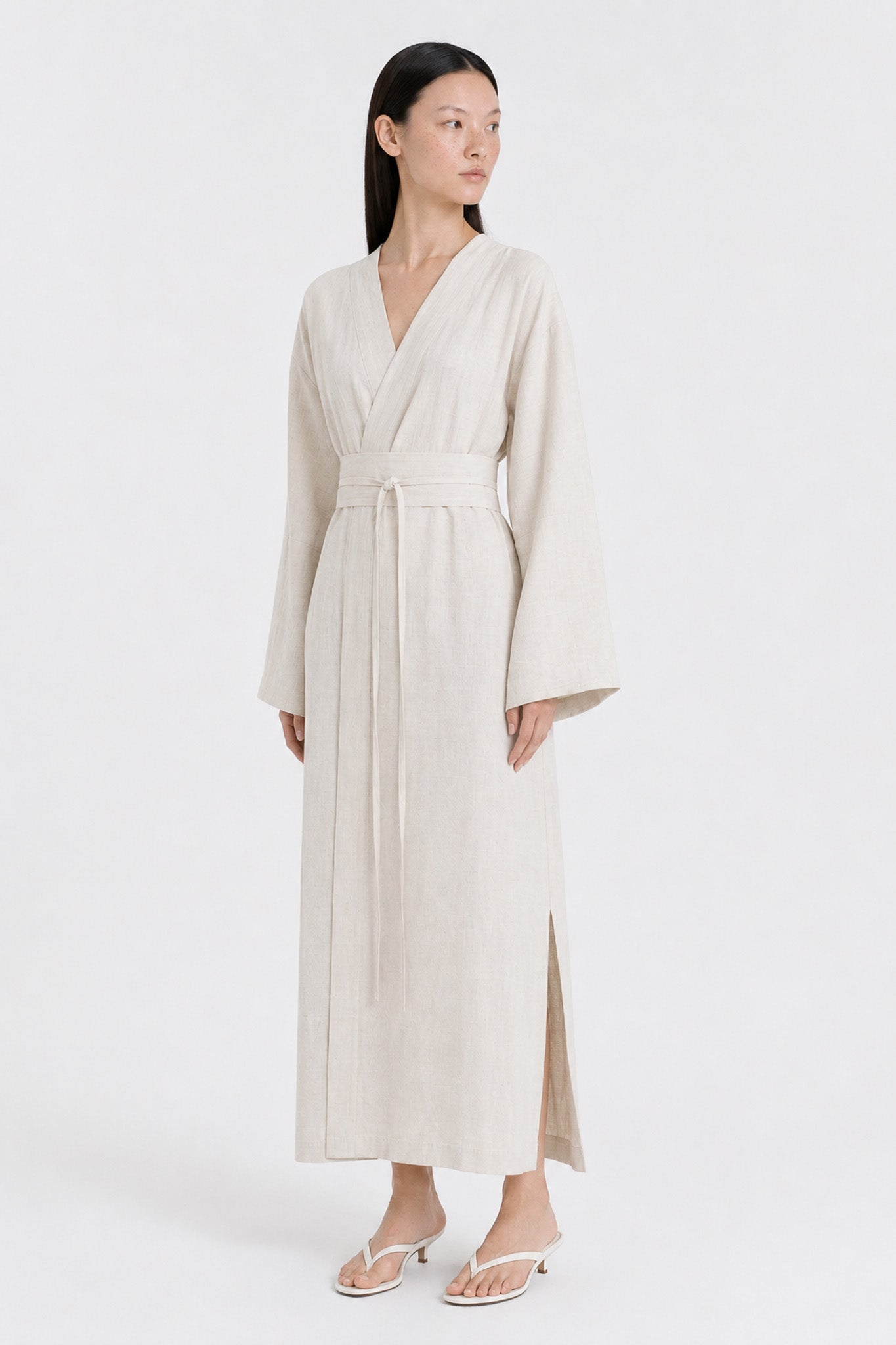 Robe kimono en lin ivoire