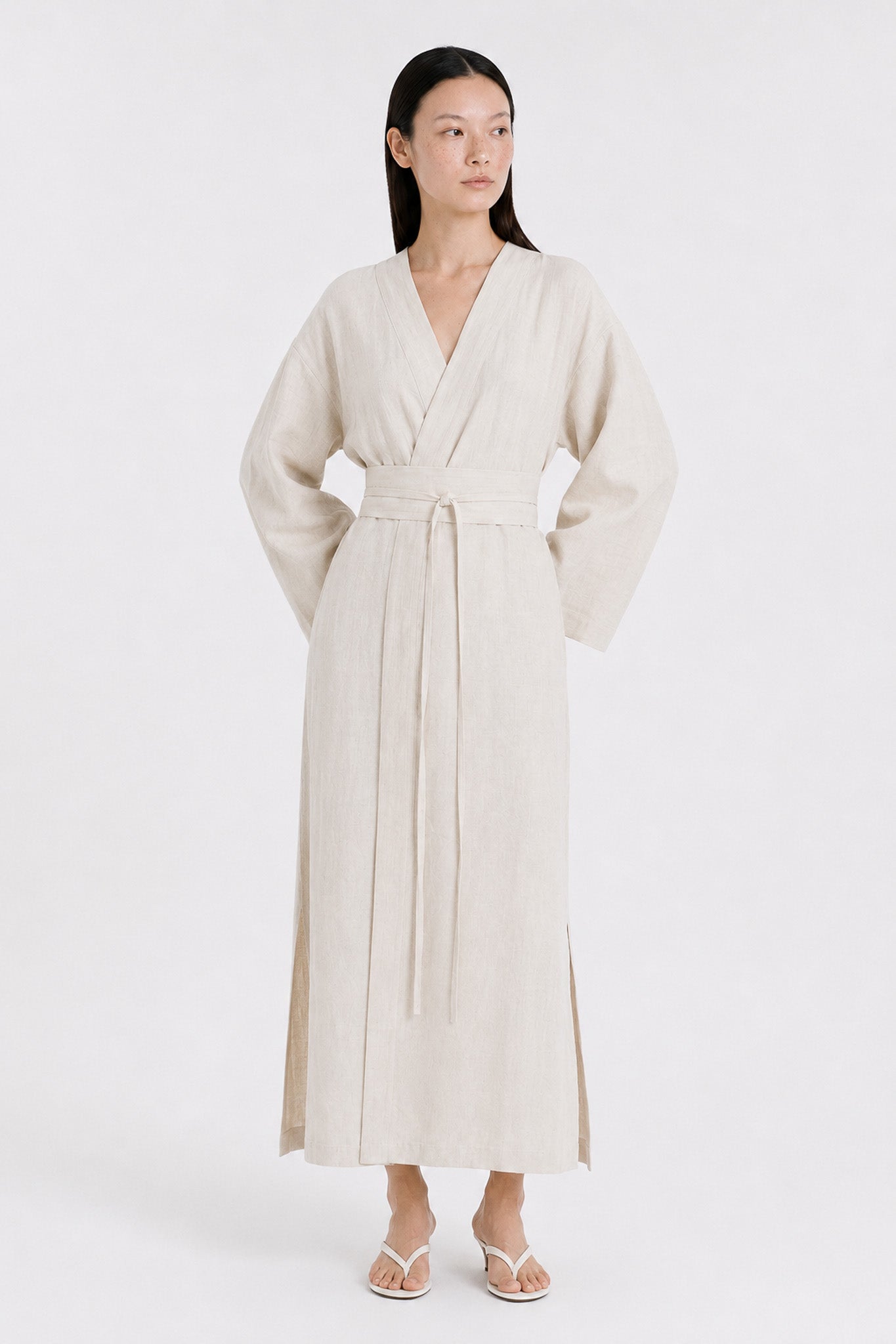 Robe kimono en lin ivoire