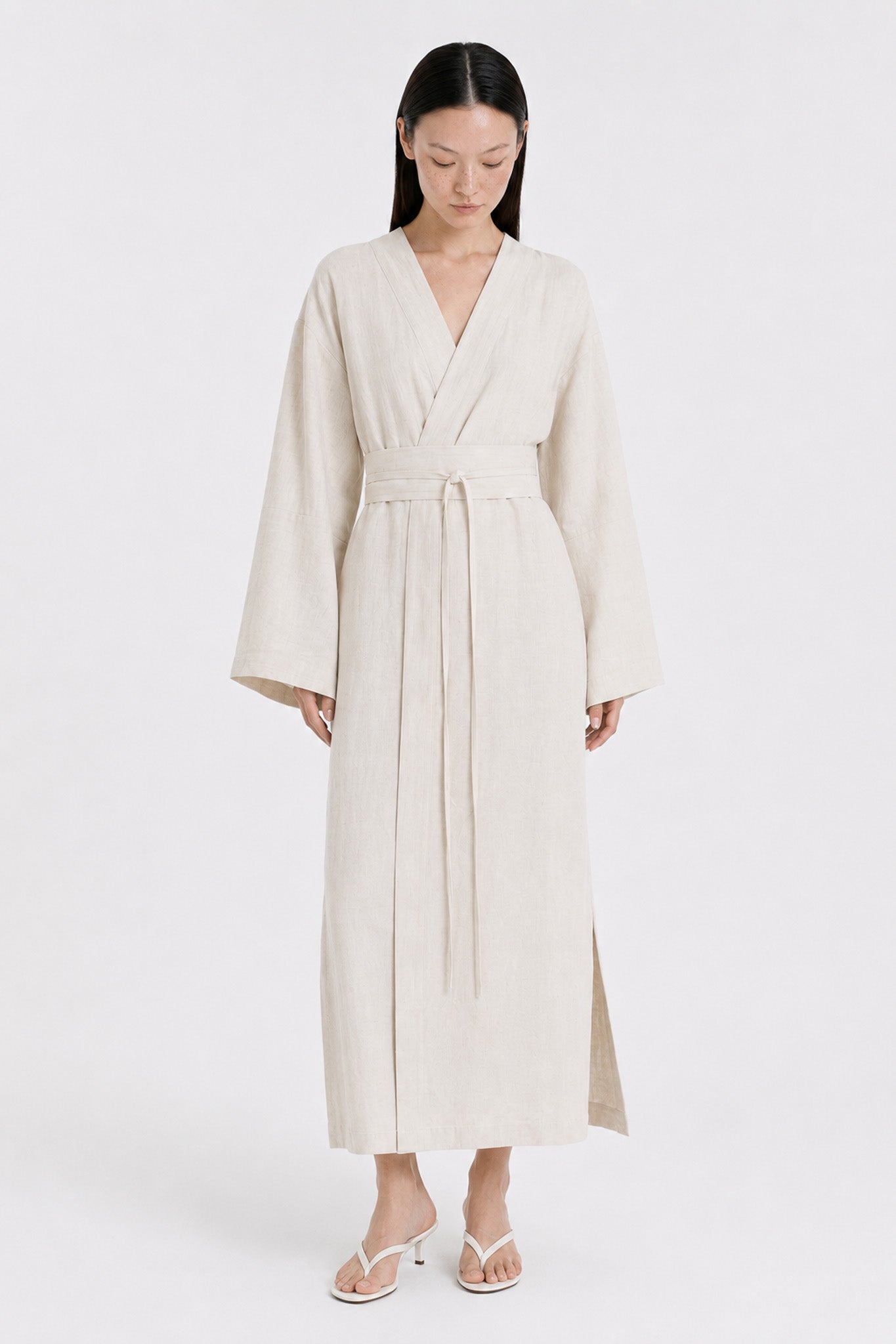 Robe kimono en lin ivoire
