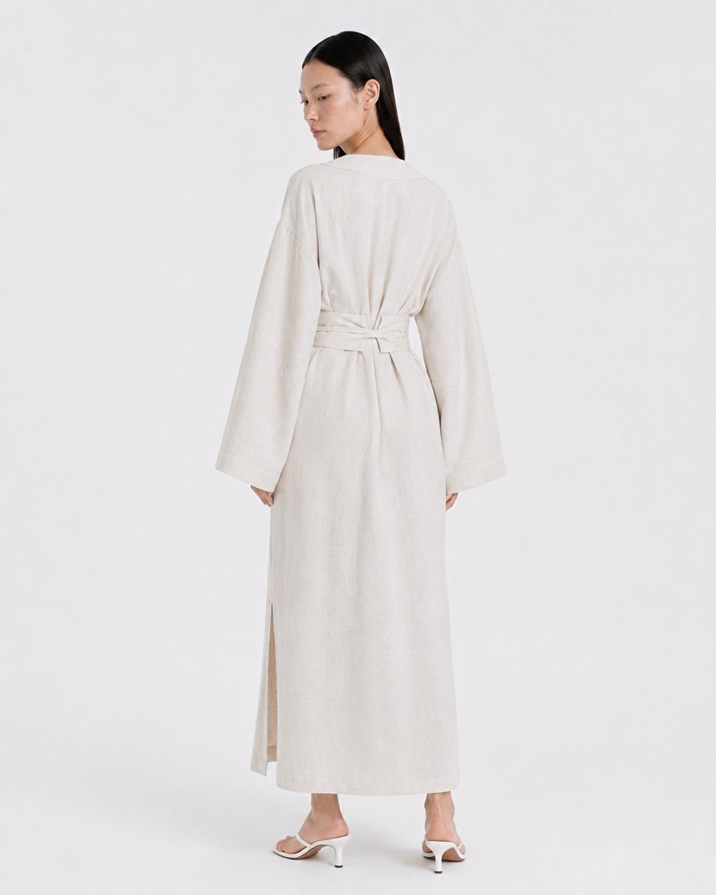 Robe kimono en lin ivoire