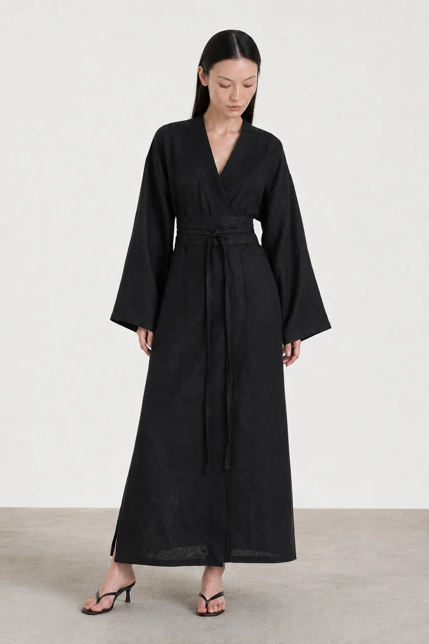 Linen Kimono Dress Black