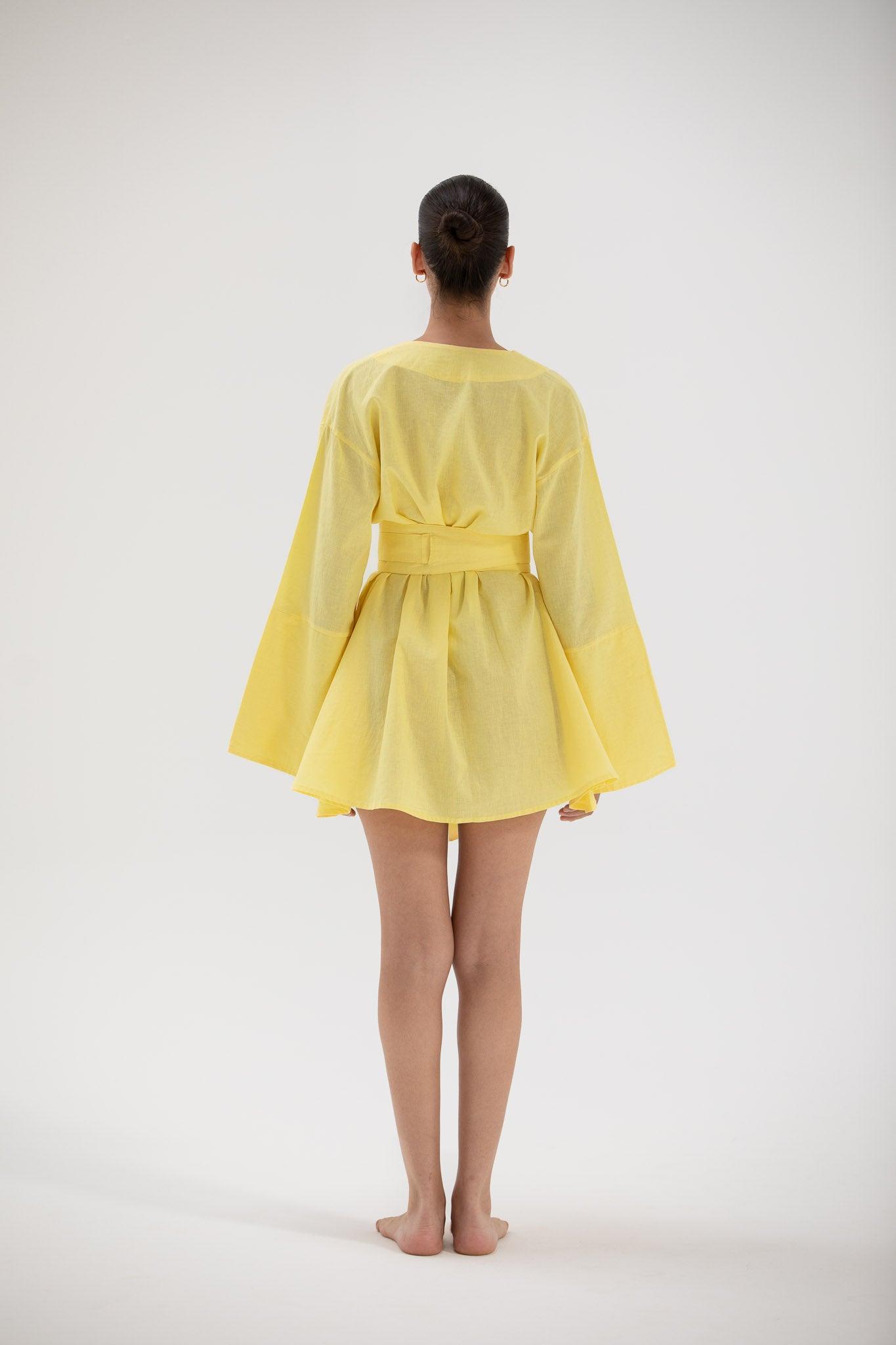 Short Kimono Dress Yellow Iris