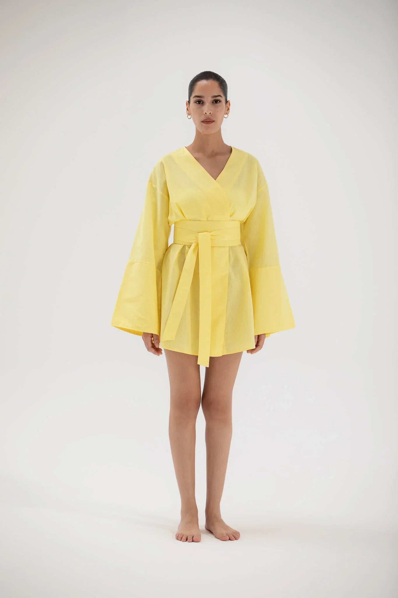 Short Kimono Dress Yellow Iris