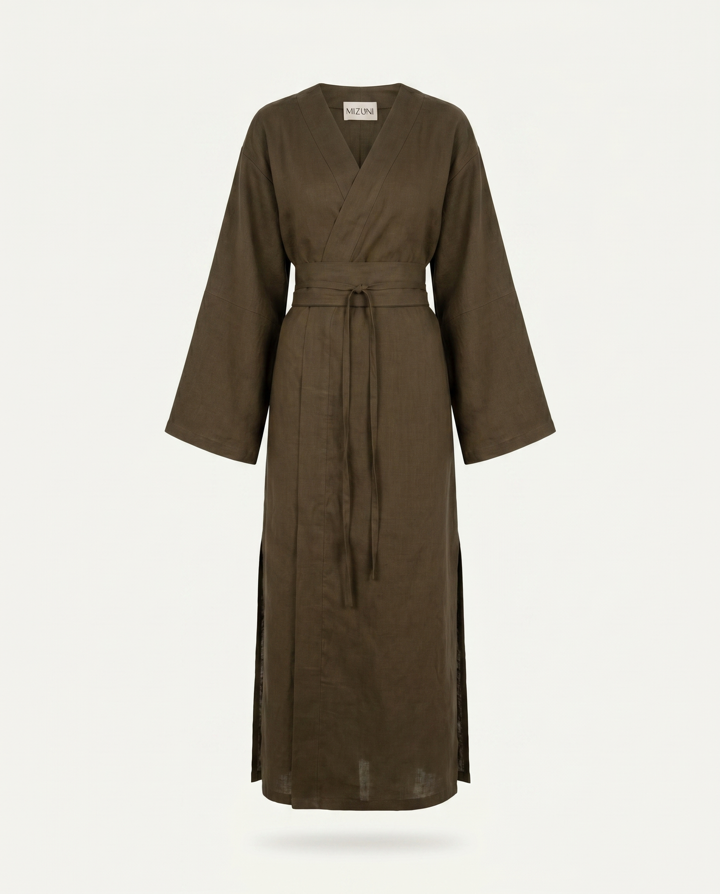 Linen Kimono Dress Dark Olive