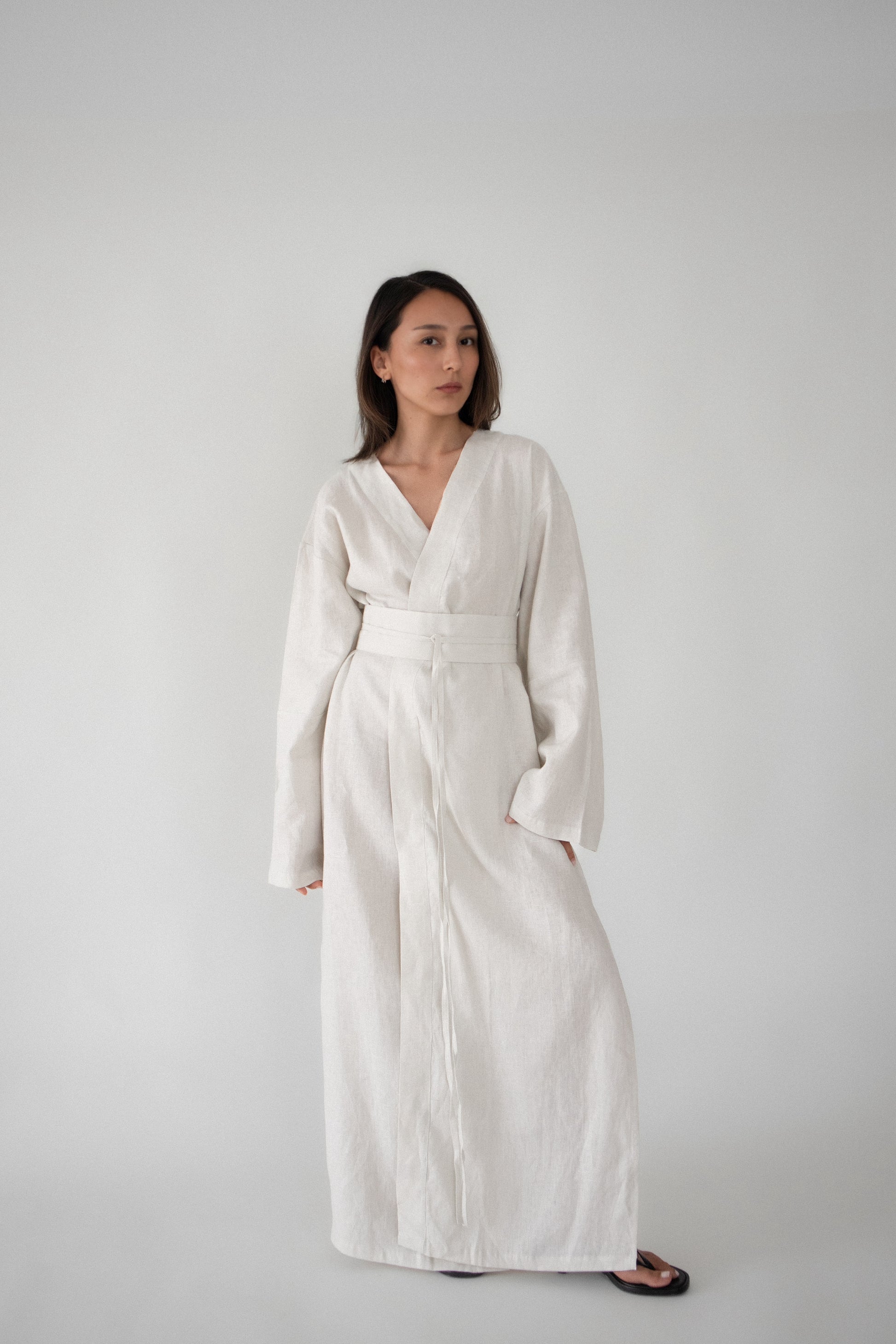 Linen Kimono Dress Ivory – Atelier Mizuni