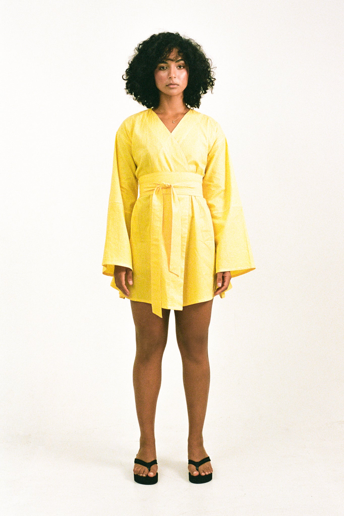 Short Kimono Dress Yellow Iris