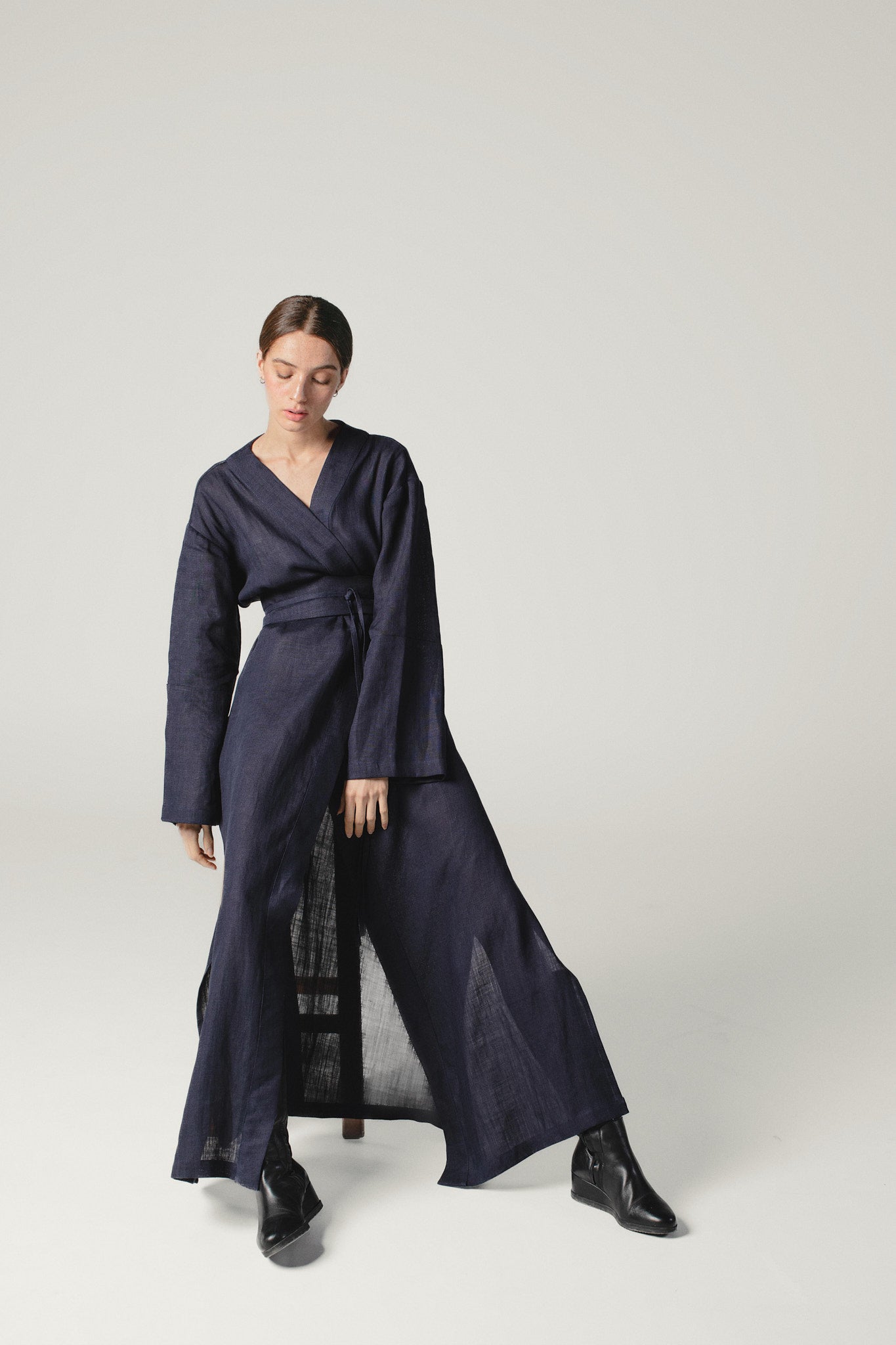Linen Kimono Dress Midnight Blue Linen Kimono Dress Midnight Blue