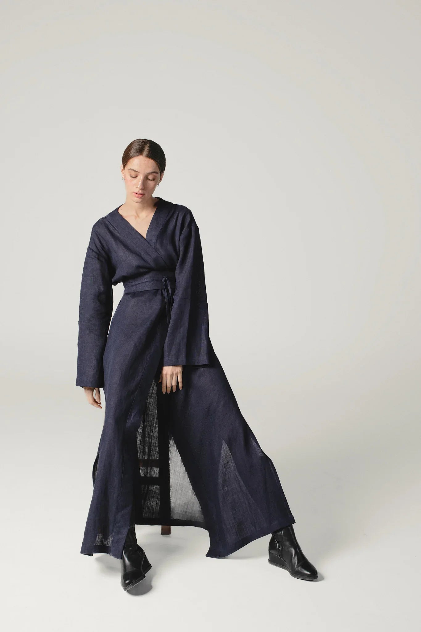 Linen Kimono Dress Midnight Blue